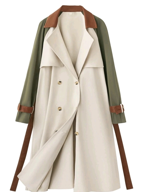 Jackets & Blazers - Elegant Colorblock Trench Coat - Beige, Olive & Brown